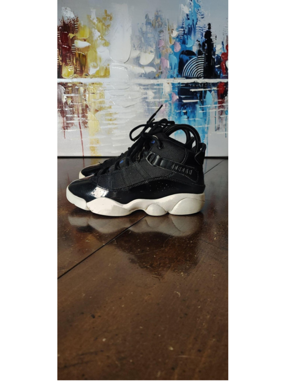 Jordan 6 Rings Shoes Youth Size 2.5Y Black Mid Top Basketball Sneaker 323432-016